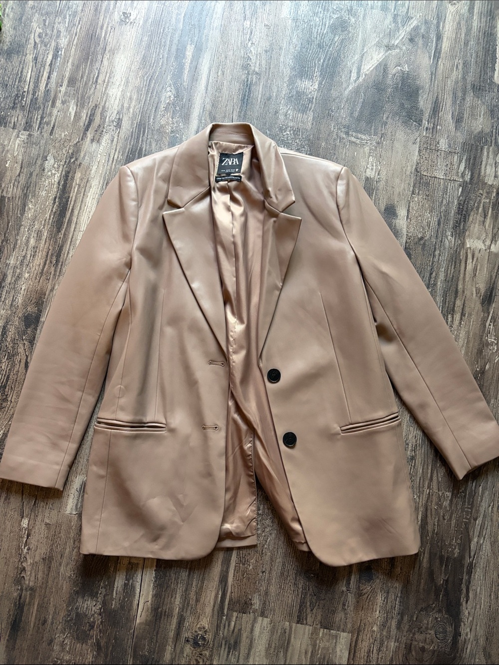 ZARA Taupe Faux Leather Blazer
